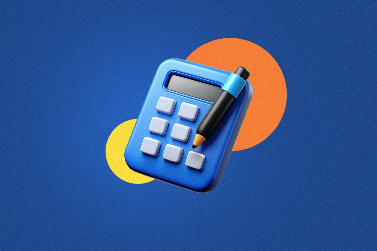 Ilustração de uma calculadora com fundo azul